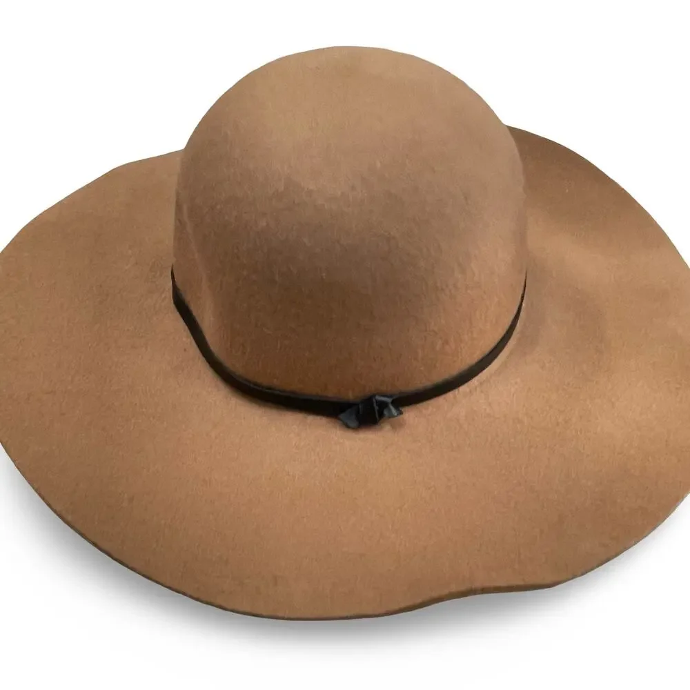 Old Navy Sun Hat 4” Wide Brim Floppy 100% Wool Chocolate Brown Large XL Boho